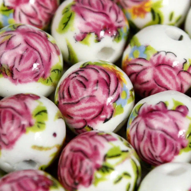 

20PCS/Lot Ceramic Beads for Making Jewelry 10MM Peony Pattern String Round Bead to Diy Bracelet
