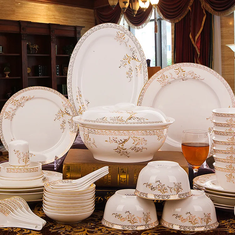 Jingdezhen Dishes And Tableware Set Bone China Tableware Chinese Simple