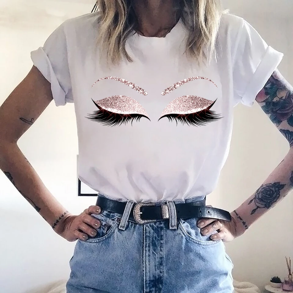 Princess Makeup Art Pink Eyelashes Print vogue t shirt women Kawaii tumblr tshirt streetwear hipster summer top woman clothes