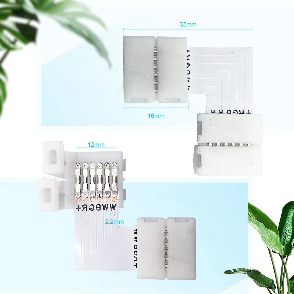 L Shape 6 pin 6pcs 12mm LED Connector set For connecting corner right angle 5050 SMD RGB RGBW 3528 2812 LED Strip