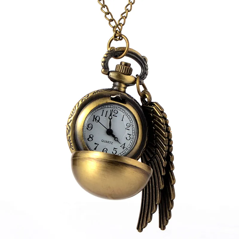 Антикварные кварцевые карманные часы с золотым крылом ангела, очаровательные винтажные мужские женские часы, ожерелье с подвеской, часы с цепочкой