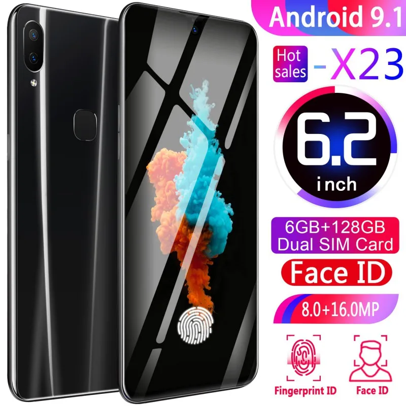 

X23 6.2 Inch 4G Smartphone 6GB RAM 128GB ROM Water Drop Screen Mobile Phone Fingerprint & Face Recognition Unlock Cell Phone