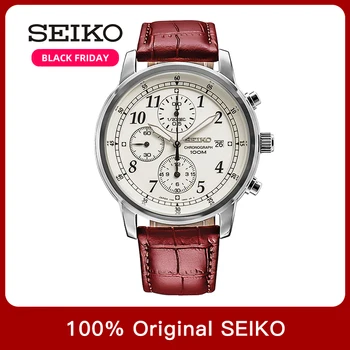 

100% Original Seiko 5 Solar energy Quartz Watch Luminous hands Calendar Leather Sraps Business Fashion Watch Global Warranty