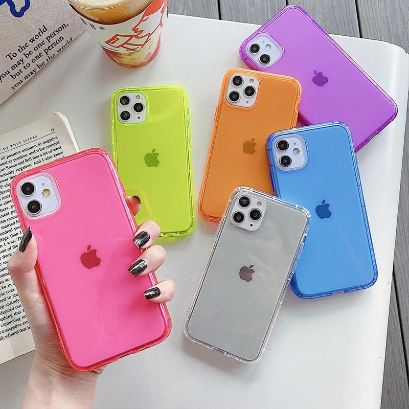 Ударопрочный флуоресцентный однотонный Прозрачный чехол для телефона iPhone 11 Pro Max