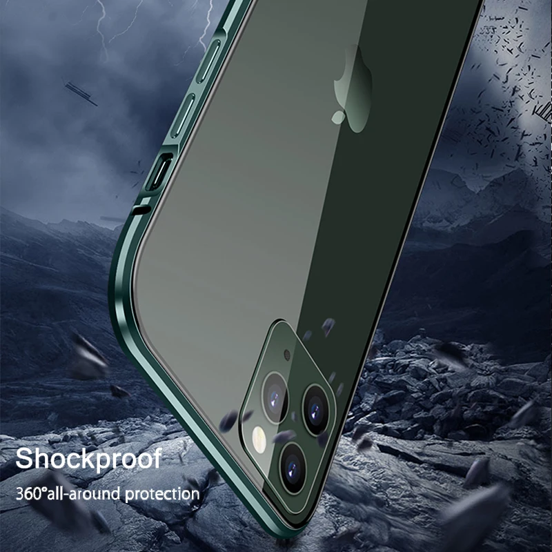 Двойной чехол из закаленного стекла для Iphone 11 Pro Max, металлический чехол с магнитным притяжением для Iphone 11 11pro Max, чехол