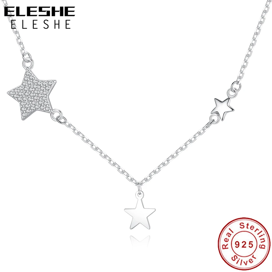 Подлинный eleshe, 925 пробы, серебряные ожерелья со звездами и кулоном, Кристальное CZ массивное ожерелье для женщин, модная Ювелирная цепочка