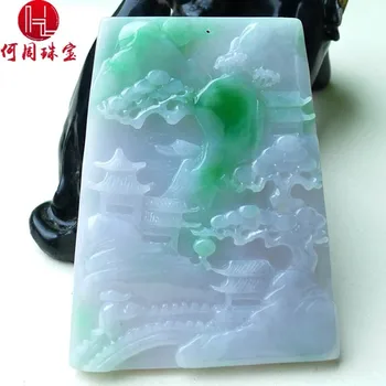

Hezhou jewelry!Myanmar natural jade!Exquisite hand carving!Landscape pendant!Exquisite workmanship!54.28g
