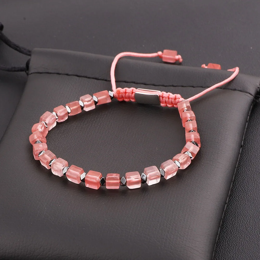 JARAVVI New Cute Design 4mm Cube Shape Natural Stone Beads Macrame Bracelet Women Jewelry Gift