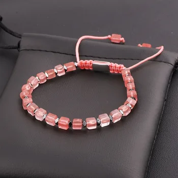 JARAVVI New Cute Design 4mm Cube Shape Natural Stone Beads Macrame Bracelet Women Jewelry Gift