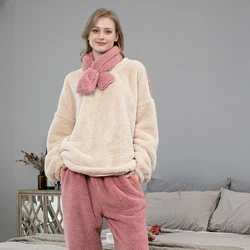 Coral Velvet Pajamas Women's Autumn And Winter Plus Size Thickening Plus Velvet Home Service Long-sleeved Ladies Flannel Pajamas
