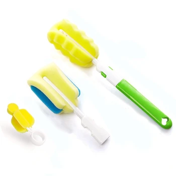 

3Pcs/Set Removable Baby Bottle Brushes Brush Pacifier Cleaning Sponge Cup Brush Kit For Baby Bottle Washing Cleaning