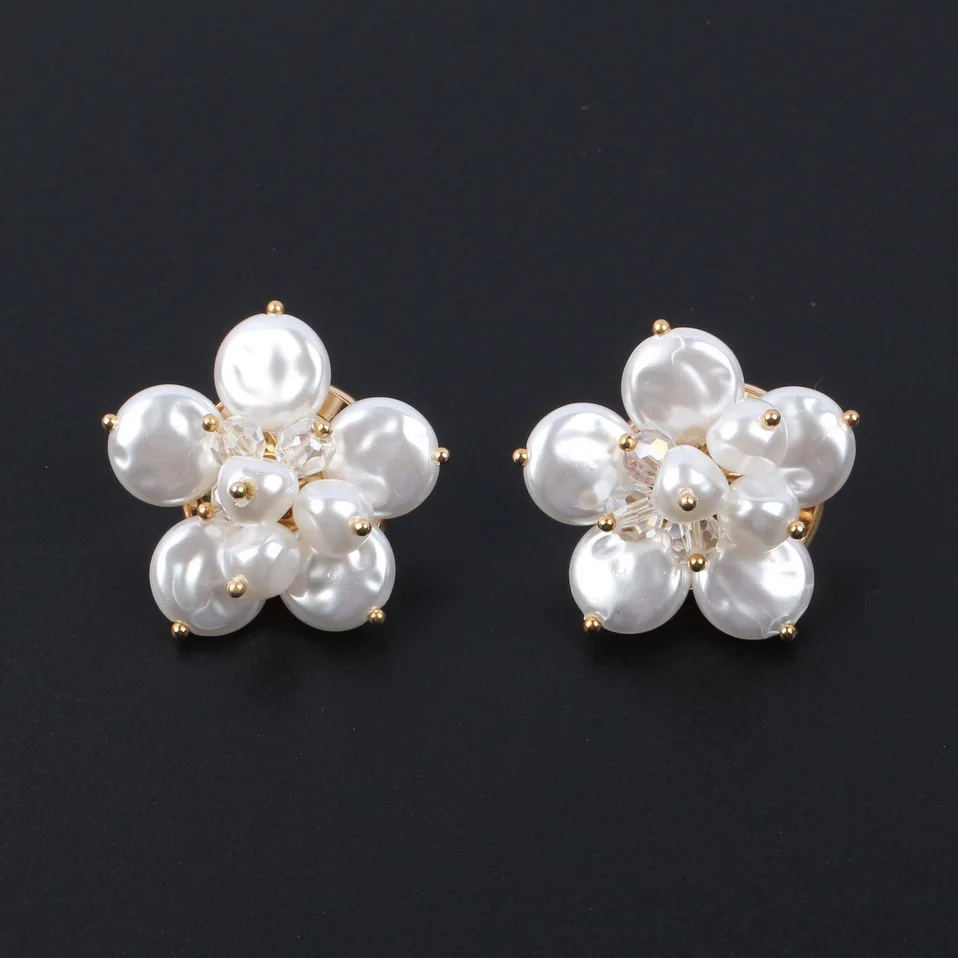 

Florosy Crystal Bead Flower Simulated Pearl Stud Earrings for Women Fashion New Gold Color Metal Statement Handmade Earrings