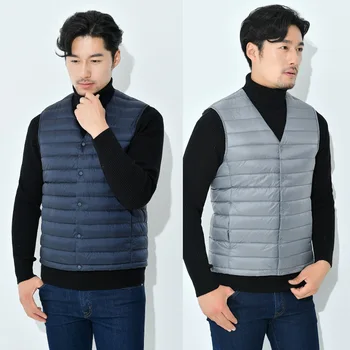 

Winter Blue Men's Down Vest Gray Black Red Down Coats Fashion Business Casual Jacket Vest men