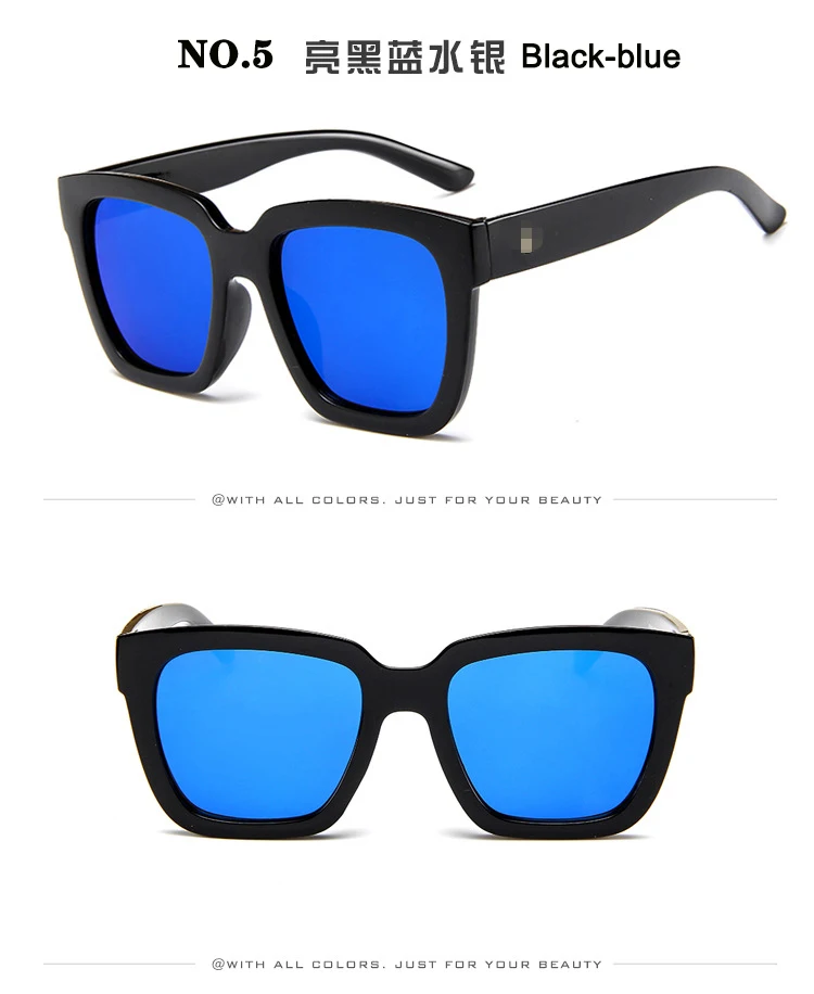 NO.5 Black-blue Солнцезащитные очки для женщин, Ретро стиль, негабаритная квадратная оправа, мода, фирменный дизайн, солнцезащитные очки, поляризационные, ray bann, очки, желтые - Цвет линз: NO.5 Black-blue