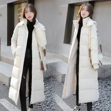 Detachable hat Down parka 2021 new winter jacket Korean loose thickened long knee cotton padded jacket winter coat bubble coat