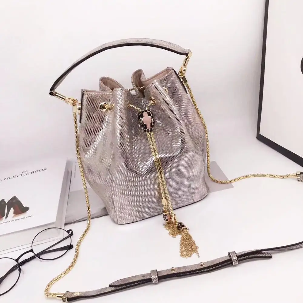 

Real Sheep Leather Women Bag Chain Purse Fashion Crossbody Bag Luxury Snake Pattern Shoulder Bag Designer Ladies Bucket Handbag