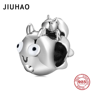 

925 Sterling Silver Little squirrel riding a fish Metal Beads Charm fits jiuhao Charms Bracelet Women Jewelry Making