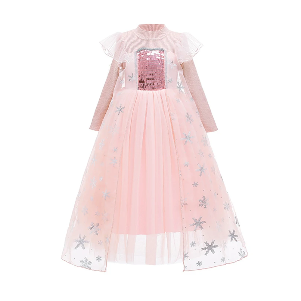 

Frozen Princess Dress New Winter Knit Long-sleeved Mesh Princess Dress Elsa Princess Girls Birthday Party Princess Dress