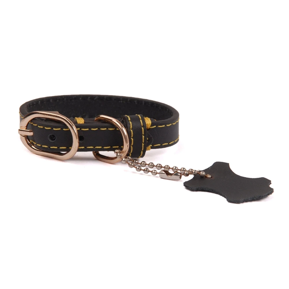 black golden matel Genuine Leather Dog Collar Personalized Collars For Large Small Dog Pet Solid Collar For Cat Puppy Dog Leash Harness Pet Product - Цвет: black golden matel