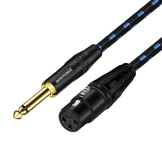 DREMAKE Jack 6.35mm/6.5mm Mono Male to XLR Female 3-Pin XLR to TS 1/4 Inch Interconnect Unbalanced Audio Cable for Speaker AMP Black-Blue
