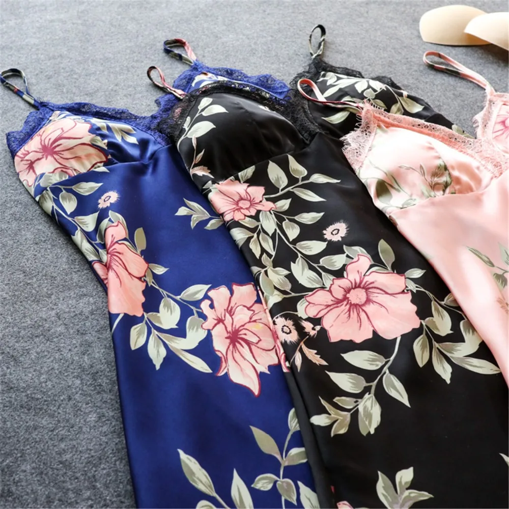Daeyard женские пижамы Шелковый Цветочный комбинезон с принтом 5 шт. пижамный комплект атласная пижама сексуальная пижама с кружевами Ночная Рубашка домашняя одежда