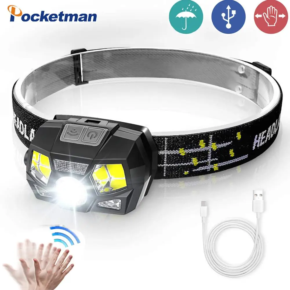 COB+Q5 LED Rechargeable Headlight Motion Sensor Headlamp Torch Night Light+USB