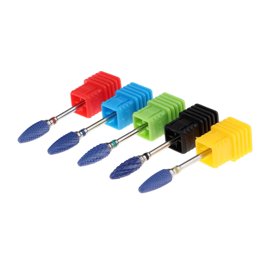 5Pcs/set Durable Ceramic Nail Grinding Drill Bits for Acrylic Gel UV Nails Removal, Safety Cuticle Dead Skin Cleanser, XF~XC