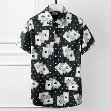 Модная рубашка с принтом для мужчин, короткий рукав, отложной воротник, футболки из натурального хлопка для мужчин, одежда для мужчин, Повседневная тонкая рубашка