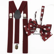 Women 2.5cm Suspender Polka Dot Bowtie Set Red Black Girl School Uniform Cosplay Party Cravat Brace Female Shirt Skirt Accessory
