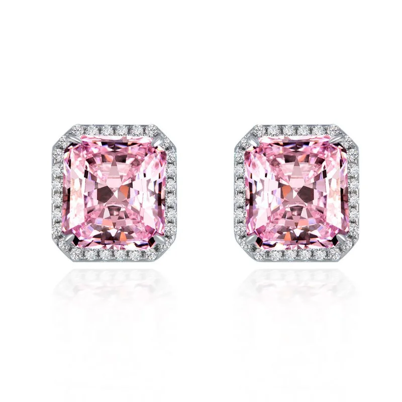 

925 Sterling Silver 10*11mm Created Moissanite Pink Gemstone Wedding Engagement Fine Jewelry Romantic Cocktail Women's Earrings