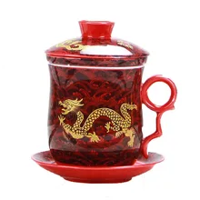 4 pezzi kit di drago cinese modello tazza da tè con filtro infusore e coperchio e piattino tazza da tè in ceramica tazza da tè personale in porcellana