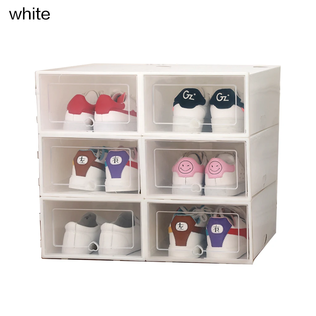 woman 6pcs white 6 шт/10 шт утолщенный пластиковый органайзер обуви коробка набор флип обувь прозрачный ящик чехол для хранения коробки органайзер для обуви пыленепроницаемый - Цвет: woman 6pcs white