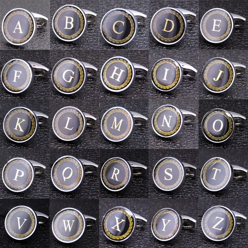 

Novelty fashion shirt cufflink Circular letter A-Z design hotsale material Men's wedding cufflinks whoelsale&retail