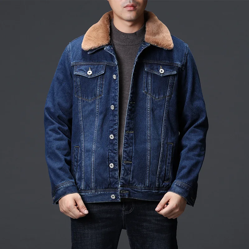 

Winter New Style Handsome Jacket Jeans Coat Men's Japanese-style Fit Slim Fit Brushed And Thick Warm Jacket Fashion