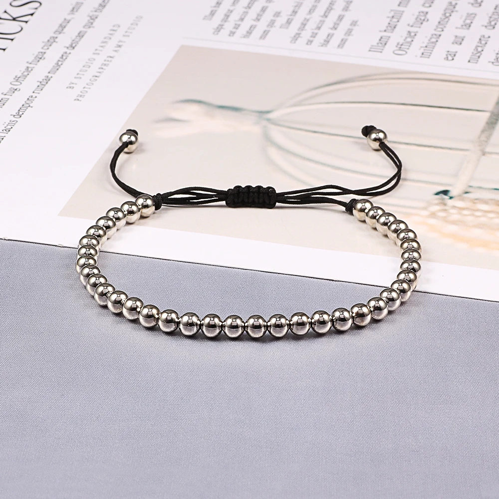 Beaded Bracelet Trendy Copper Beads Bracelets 5mm Handmade Adjustable Braided Strand Bangles for Women Men Yoga Healing Fashion Jewelry Pulseira