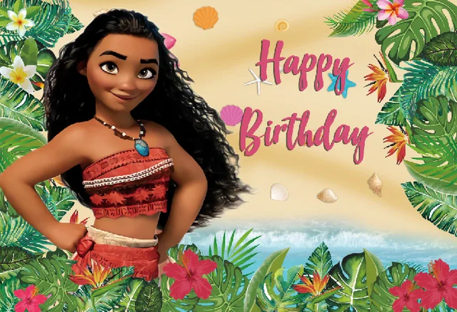 Baby Girls Moana Photo Backdrop Princess Newborn Happy Birthday Party Cartoon Vaiana Decoration Photography Backgrounds Banner Backgrounds Aliexpress