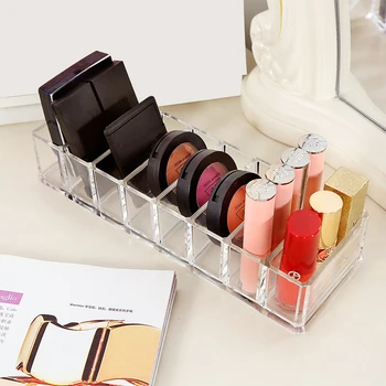 

8-Grid Transparent Acrylic Makeup Cosmetic Storage Organizer Box for Puffs Lipsticks Blushes Nail Polishes Eye Shadow 25x9x4.7cm