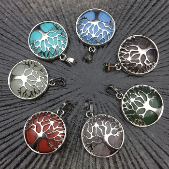 

Natural Crystal Gem Fortune Tree Pendant Life Tree Pendant Healing Energy Crystal Necklace Sweater Chain Pendant DIY Accessories