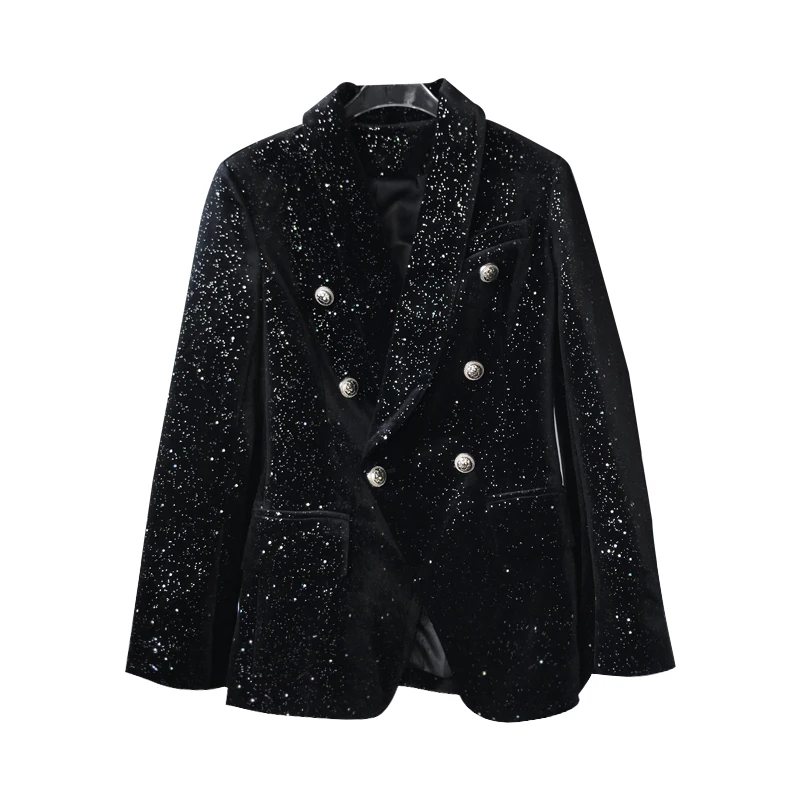 Высокая уличная новейшая барокко Мода дизайнерский Блейзер Куртка женская шаль воротник Bling Star бархатный блейзер Пальто