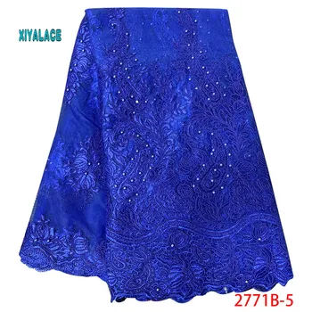 

Blue Nigerian 2019 Embroidered Net Lace Fabric African lace fabric Beads Lace Fabric Bridal High Quality French Tulle YA2771B-5