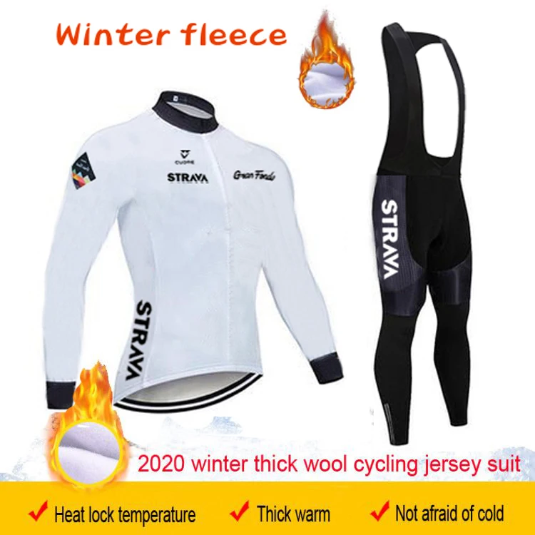 

STRAVA Cycling Jersey Mens 2019 pro team Winter Thermal Fleece Long Sleeve Set MTB bicycle Clothing Maillot Ropa Ciclismo Hombre