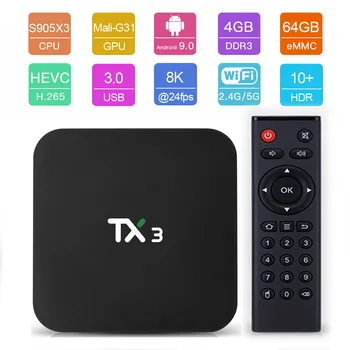 

Tanix TX3 Android 9.0 TV BOX 8K Netflix Amlogic S905X3 HDR 2.4G/5GHz Dual Wifi BT 4.0 Smart Boxes Media Player Set Top Box