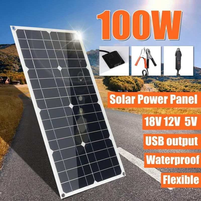 

100W Mono Solar Panel Battery USB 12V Flexible for Home Car RV Boat Charger