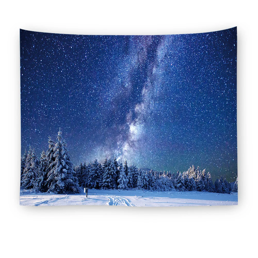Forest Starry Sky Hanging Wall Tapestry Polyester Fresh Bedspread Outdoor Floor Cover Tablecloth Tree Star Bath Towel TAP235 - Color: 4