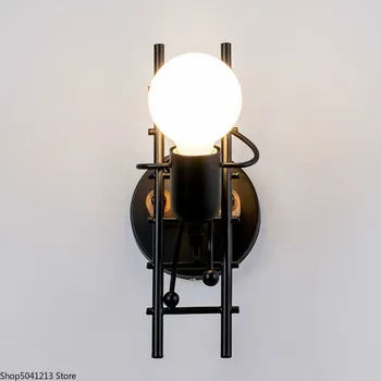 

Nordic Iron Led Wall Lamp American Creative Wall Lights Metal Cartoon Robot Sconce bracket lamp Bedroom Children Room Luminaire