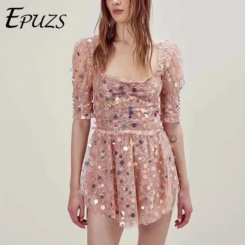 

summer dress 2019 Sexy deep v neck Sequined party Dresses korean Vintage Vestidos Floral embroidery beach Mini Dress