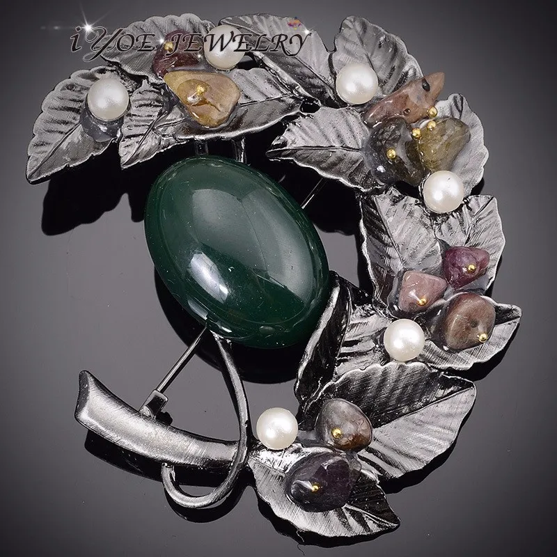 

IYOE IYOE Multicolor Natural Stone Brooches Metal Jewelry Vintage Brooch Bouquet Safety Pins Women Fashion Dress Accessories