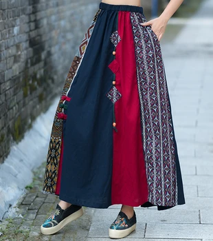 

faldas mujer moda 2020 vintage skirts womens autumn winter designer ethnic long frog patchwork midi skirt longuette