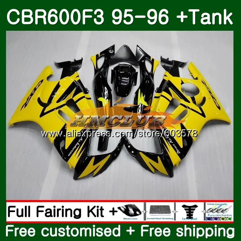 Корпус для HONDA CBR600RR CBR 600F3 FS CBR 600 F3 1995 1996 67CL. 53 600CC CBR600FS CBR600F3 CBR600 F3 95 96 Обтекатели желтого и черного цвета - Цвет: No. 1