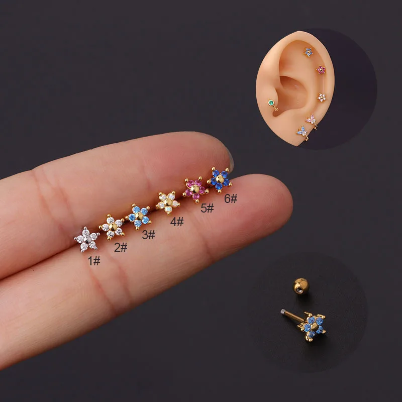 Pair Heart Shape ear Studs Piercing Jewelry Tragus Earrings Cartilage bone nails